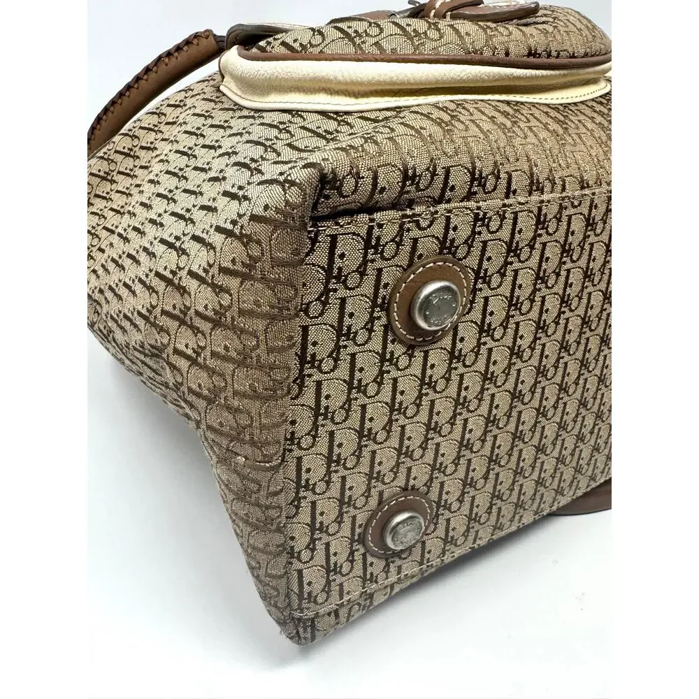 Dior Y2K John Galliano Monogram Detective Frame Beige Canvas Leather Bag